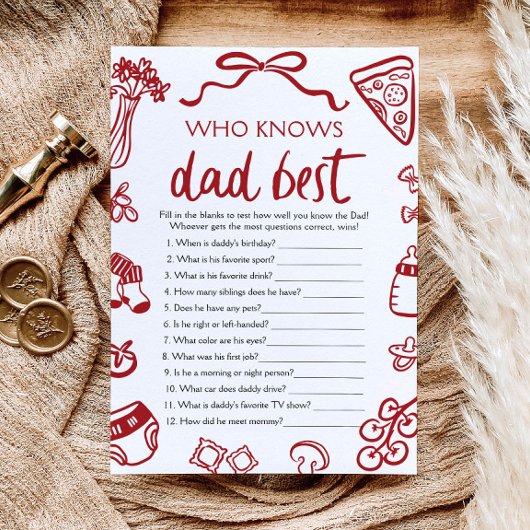 Red Italian Who Knows Daddy Beste Baby shower Spel Kaart