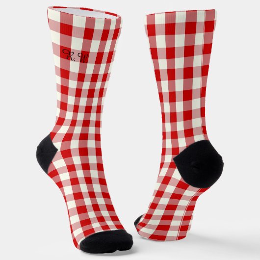 Red Ivory Ish Preppy Gingham Plaid Sokken (Gebogen)