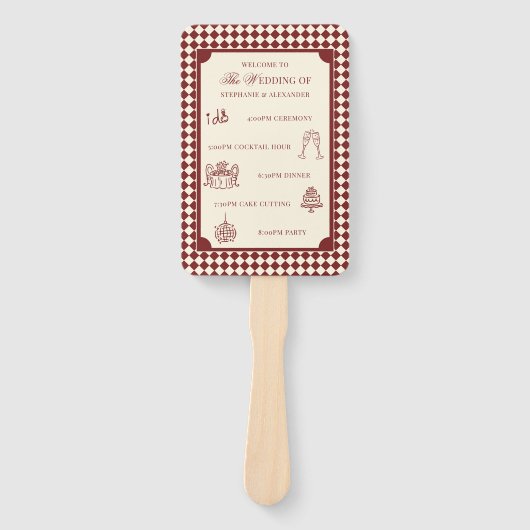 Red & Ivory Old Money Wedding Program Itinerary Handwaaier (Voorkant)