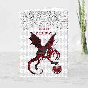 Red Jabberwocky Dragon Birthday Kaart