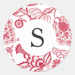 Red Jacobean  Monogram Ronde Sticker