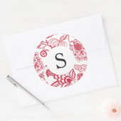Red Jacobean  Monogram Ronde Sticker (Envelop)