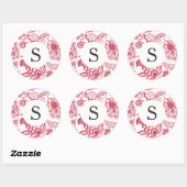 Red Jacobean  Monogram Ronde Sticker (Vel)