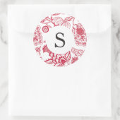 Red Jacobean  Monogram Ronde Sticker (Tas)