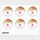 Red & Jade Bamboo Leaves Shuang Xi Chinese bruilof Ronde Sticker (Vel)