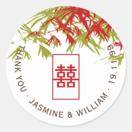 Red & Jade Bamboo Leaves Shuang Xi Chinese bruilof Ronde Sticker