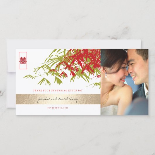 Red Jade Green Bamboo laat een Chinese bruiloft fo Bedankkaart (Voorkant)