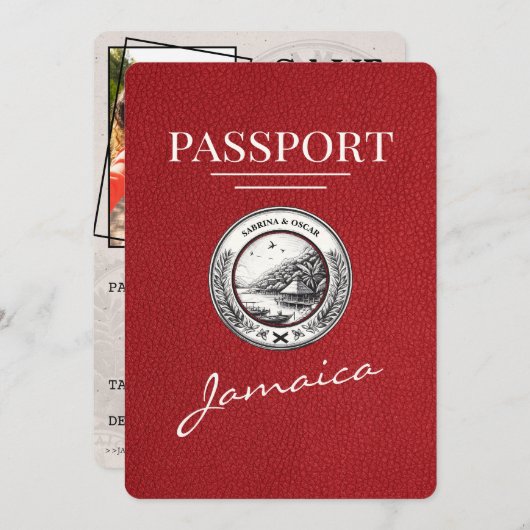 Red Jamaica Passport Bewaar de datum Save The Date (Voorkant / Achterkant)