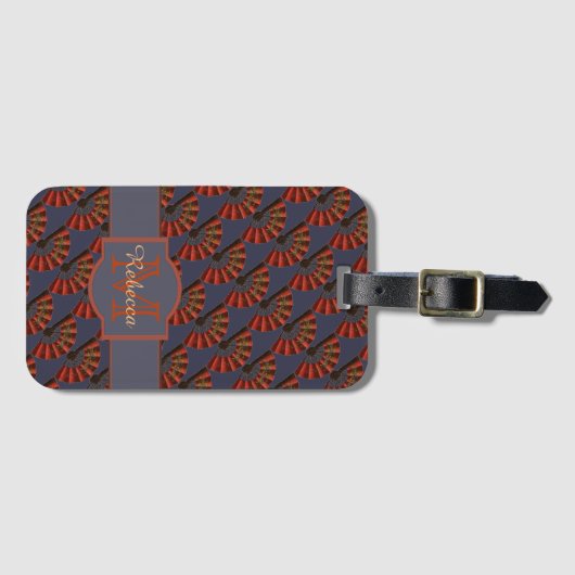 Red Japanese Antique Fans Elegant Personalised Bagagelabel (Voorkant (horizontaal))