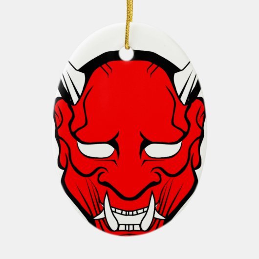 Red Japans Hannya Mask Keramisch Ornament (Voorkant)