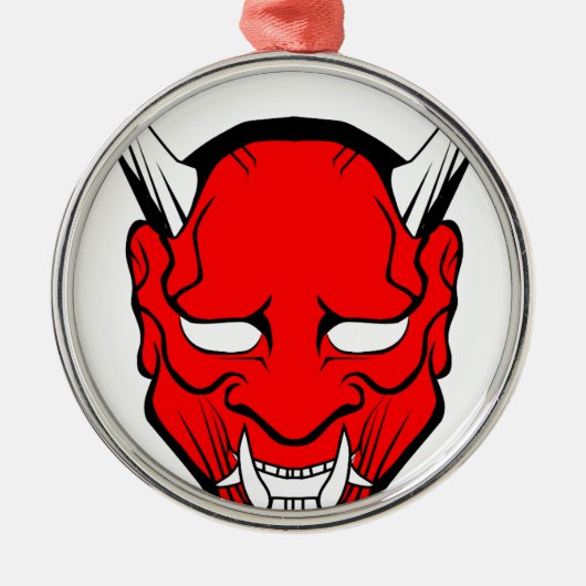 Red Japans Hannya Mask Metalen Ornament (Voorkant)