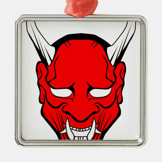 Red Japans Hannya Mask Metalen Ornament (Voorkant)