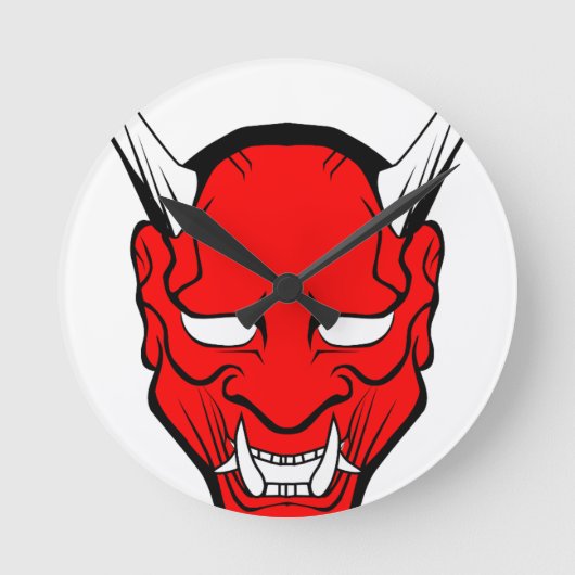 Red Japans Hannya Mask Ronde Klok (Voorkant)