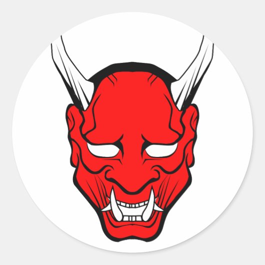 Red Japans Hannya Mask Ronde Sticker (Voorkant)