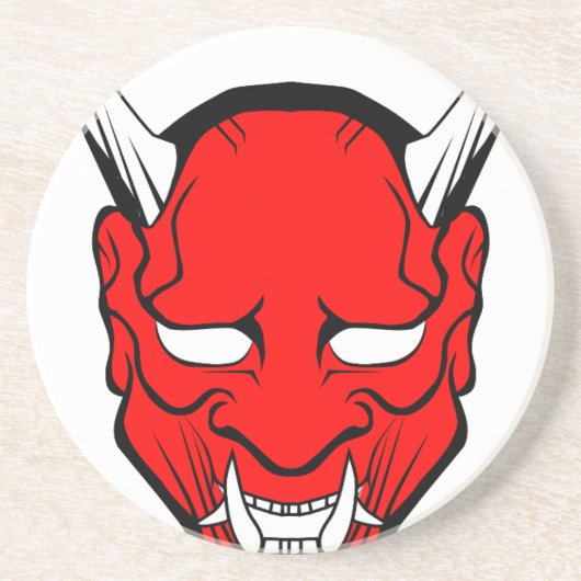 Red Japans Hannya Mask Zandsteen Onderzetter (Voorkant)