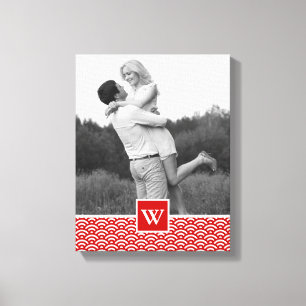 Red Japans Patroon Foto met monogram Canvas Afdruk