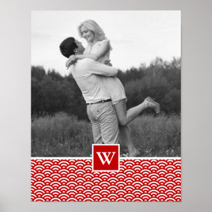 Red Japans Patroon   Foto met monogram Poster