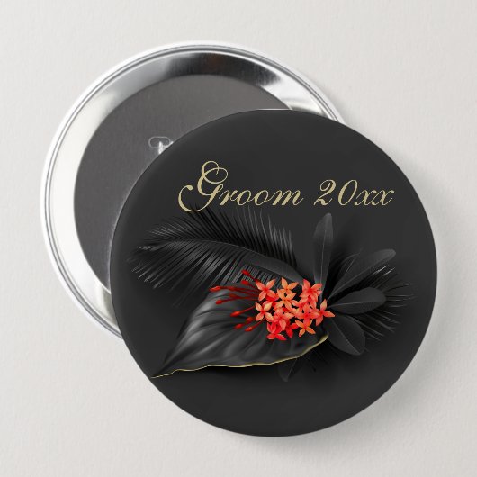 Red Jasmine Black Leaves Wedding Ronde Button 4,0 Cm (Voorkant /achterkant)