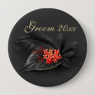 Red Jasmine Black Leaves Wedding Ronde Button 4,0 Cm