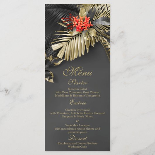 Red Jasmine Dark Tropical Wedding Menu (Voorkant)