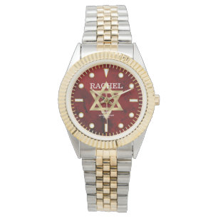Red Jasper Jade Dial Aangepaste naam Ster van Davi Horloge