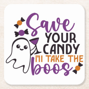Red je Snoep... ik neem de Boos Funny Halloween. Kartonnen Onderzetters