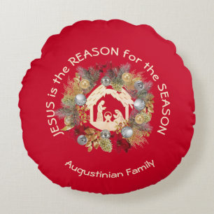 Red JESUS IS DE REDEN kerstmis Wreater Nativiteit Rond Kussen