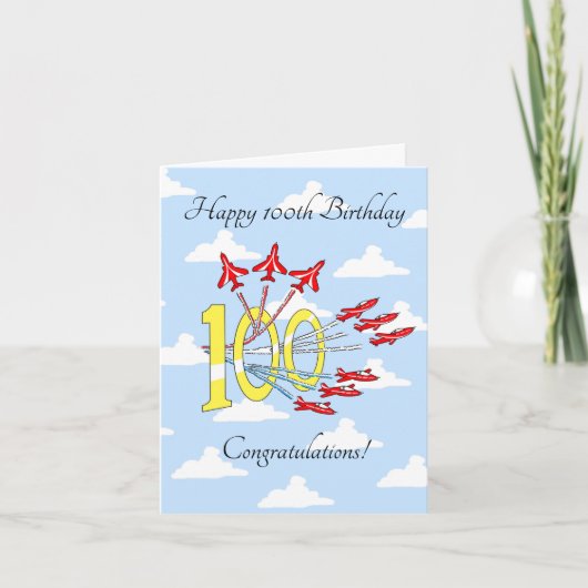 Red Jet Planes 100th (Blue Sky) Birthday Card Kaart (Voorkant)