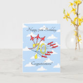 Red Jet Planes 70e (Blue Sky) Verjaardag Kaart (Gele Bloem)