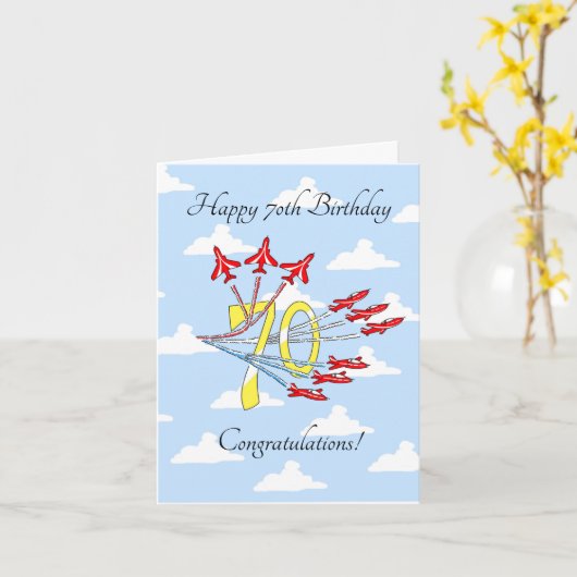 Red Jet Planes 70e (Blue Sky) Verjaardag Kaart (Gele Bloem)