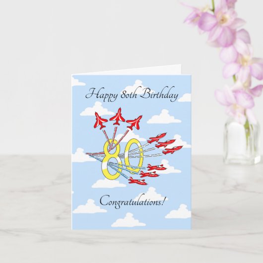 Red Jet Planes 80th (Blue Sky) Birthday Card Kaart (Orchidee)