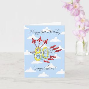Red Jet Planes 80th (Blue Sky) Birthday Card Kaart