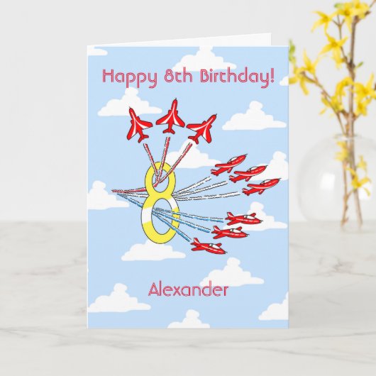 Red Jet Planes - 8e (Blue Sky) Verjaardag Kaart (Gele Bloem)