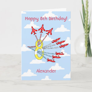 Red Jet Planes - 8th (Blue Sky) Birthday Card Kaart