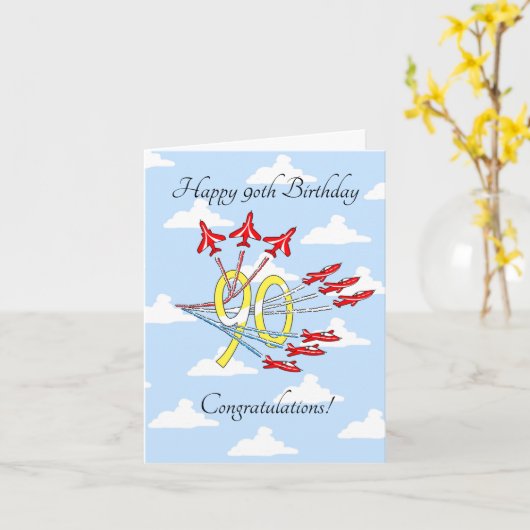 Red Jet Planes 90e (Blue Sky) Verjaardag Kaart (Gele Bloem)