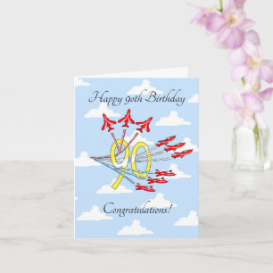 Red Jet Planes 90th (Blue Sky) Birthday Card Kaart