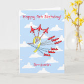 Red Jet Planes - 9de (blauwe hemel) Birthday-kaart Kaart (Gele Bloem)