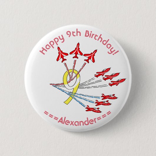 Red Jet Planes 9th Birthday Badge Ronde Button 5,7 Cm (Voorkant)