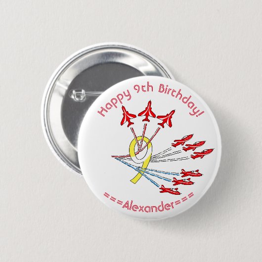 Red Jet Planes 9th Birthday Badge Ronde Button 5,7 Cm (Voorkant /achterkant)