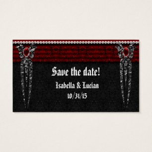 Red Jeweled Damask Vampire Wedding Visitekaartje