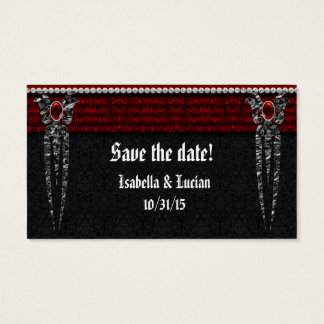 Red Jeweled Damask Vampire Wedding Visitekaartje