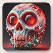 Red Jeweled Geode Skull Bier Onderzetter (Voorkant)