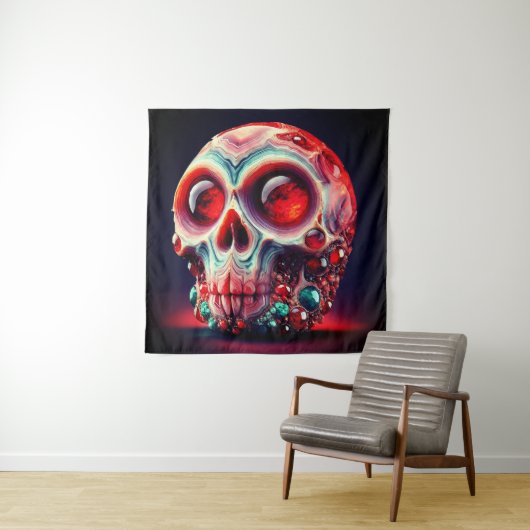 Red Jeweled Geode Skull Wandkleed (In situ)