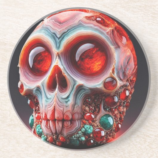 Red Jeweled Geode Skull Zandsteen Onderzetter (Voorkant)