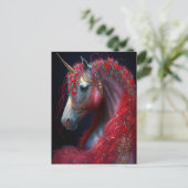 Red Jeweled Unicorn Fantasy Art Briefkaart (Staand voorkant)