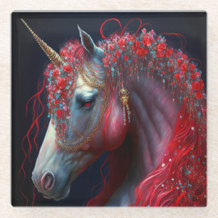 Red Jeweled Unicorn Fantasy Art Glazen Onderzetter
