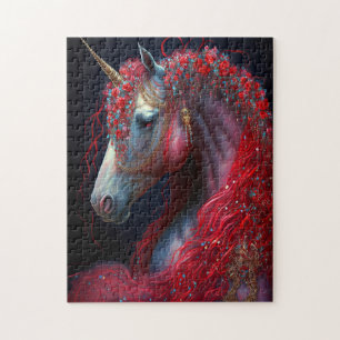 Red Jeweled Unicorn Fantasy Art Legpuzzel