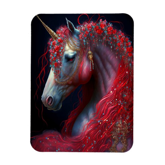 Red Jeweled Unicorn Fantasy Art Magneet (Verticaal)
