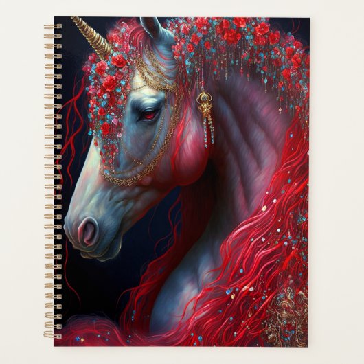 Red Jeweled Unicorn Fantasy Art Planner (Voorkant)