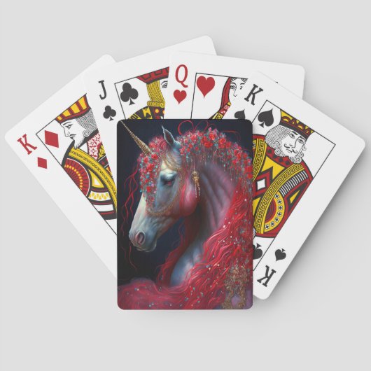 Red Jeweled Unicorn Fantasy Art Pokerkaarten (Achterkant)
